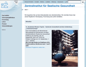Unsere erste Website für das ZI Mannheim - 2003