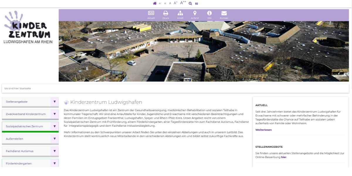 Alte Startseite des Kinderzentrums Ludwigshafen (CMS Made Simple)